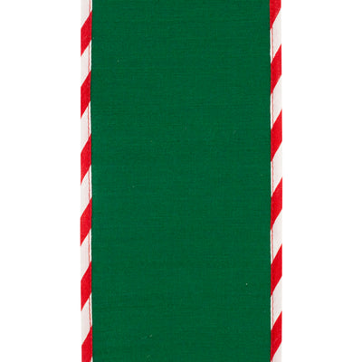 Peppermint Stripe Green Dupioni Wired Edge Ribbon 4 in x 5 yd