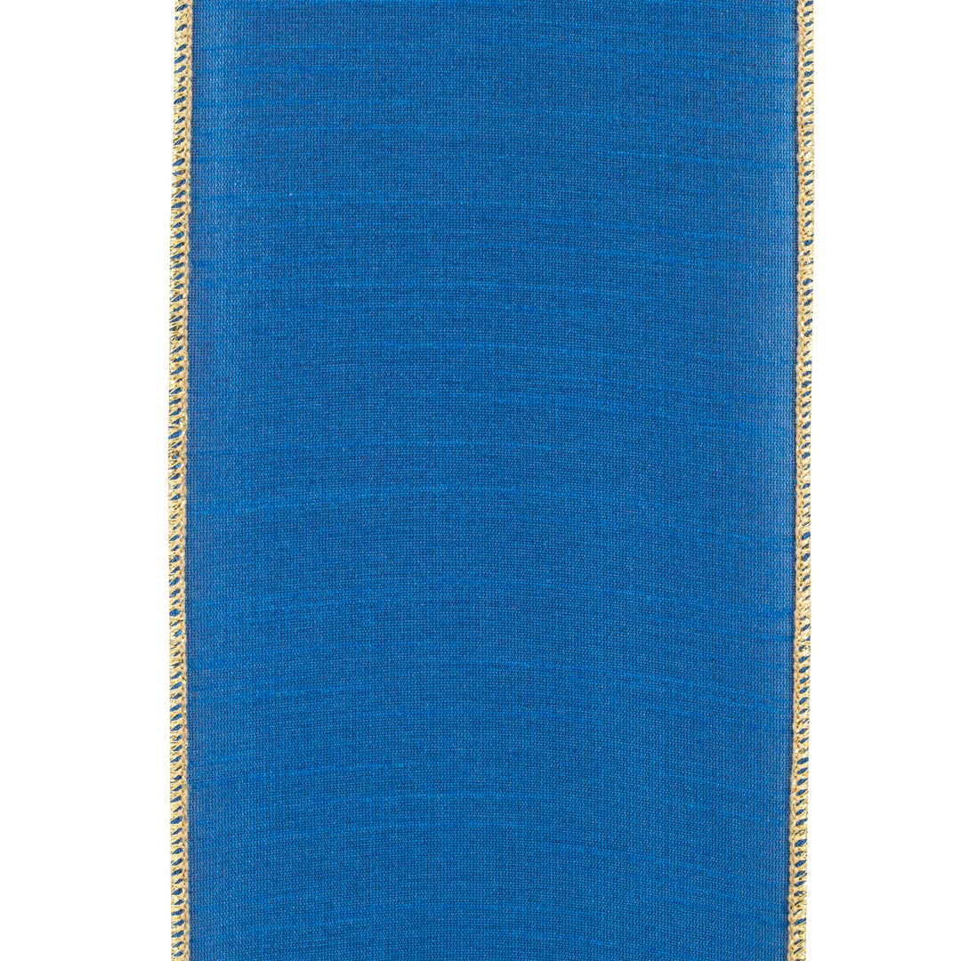 Royal Blue Gold Edge Dupioni Wired Ribbon 4 in x 10 yd