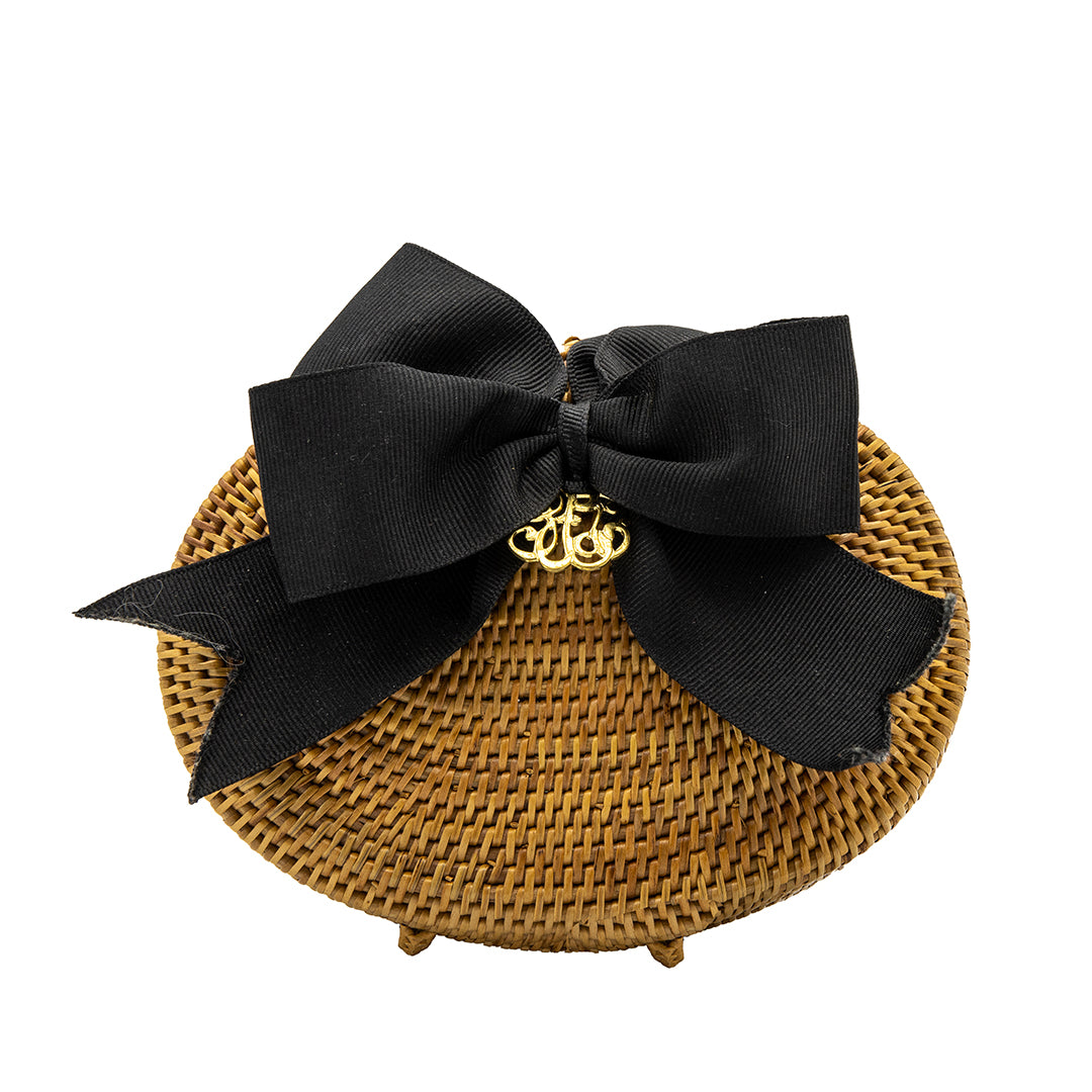 Vintage Bosom Buddy Bag with Black Bow and Gold Generic Monogram