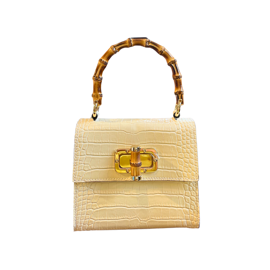 Ivory Embossed Leather Crocodile with Bamboo Handles