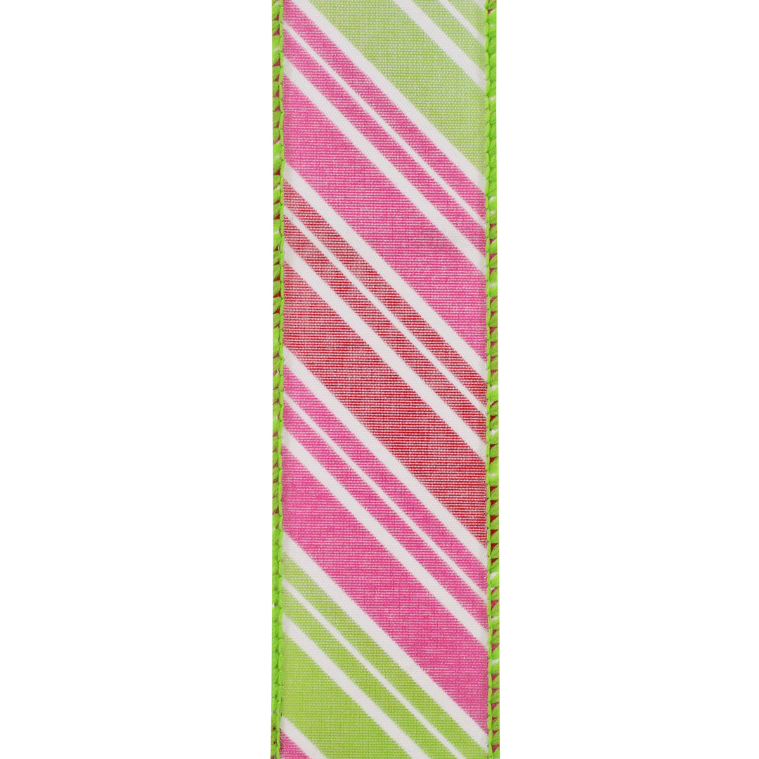 Pink Candy Cane Stripe Wired Edge Ribbon 1.5 in x 20 yd