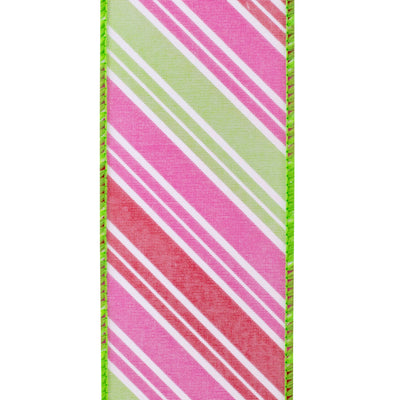Pink Candy Cane Stripe Wired Edge Ribbon 2.5 in x 20 yd