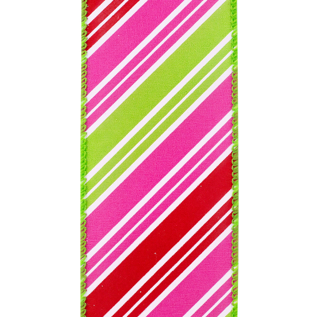 Pink Candy Cane Stripe Wired Edge Ribbon 2.5 in x 20 yd