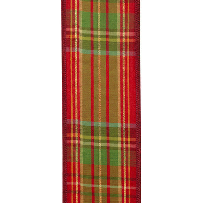 Cranberry Plaid Wired Edge Ribbon 2.5 in x 10 yd