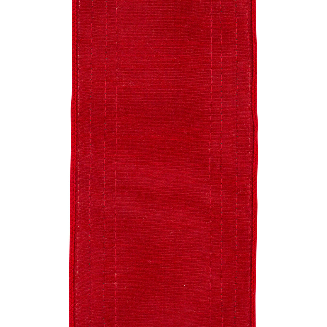 Glitter Edge Red Dupioni Wired Edge Ribbon 4 in x 5 yd