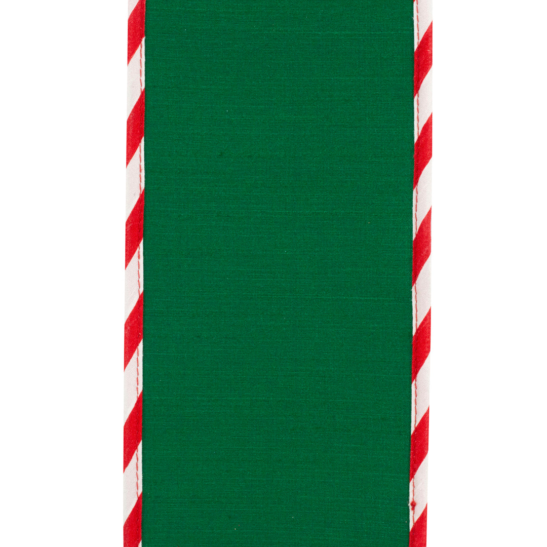 Peppermint Stripe Green Dupioni Wired Edge Ribbon 4 in x 5 yd