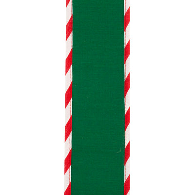 Peppermint Stripe Green Dupioni Wired Edge Ribbon 2.5 in x 10 yd