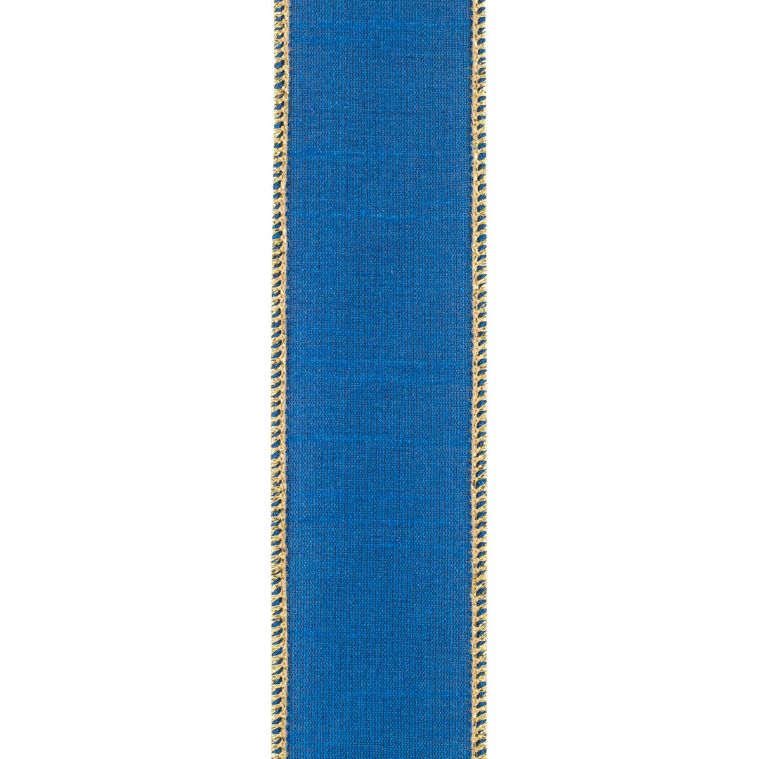 Royal Blue Gold Edge Dupioni Wired Edge Ribbon 1.5 in x 10 yd