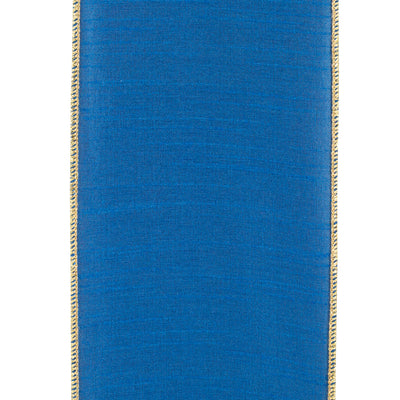 Royal Blue Gold Edge Dupioni Wired Ribbon 4 in x 10 yd