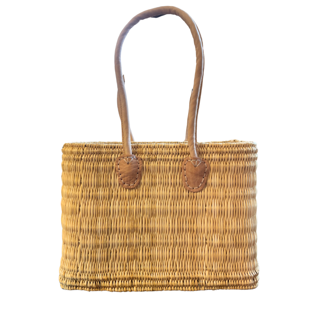 Medium Flat Weave Basket with Long Handles