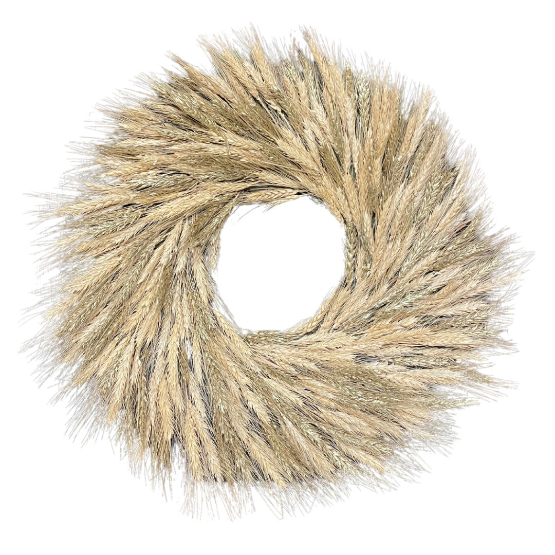 Natural + Gold Wheat Wreath 22"