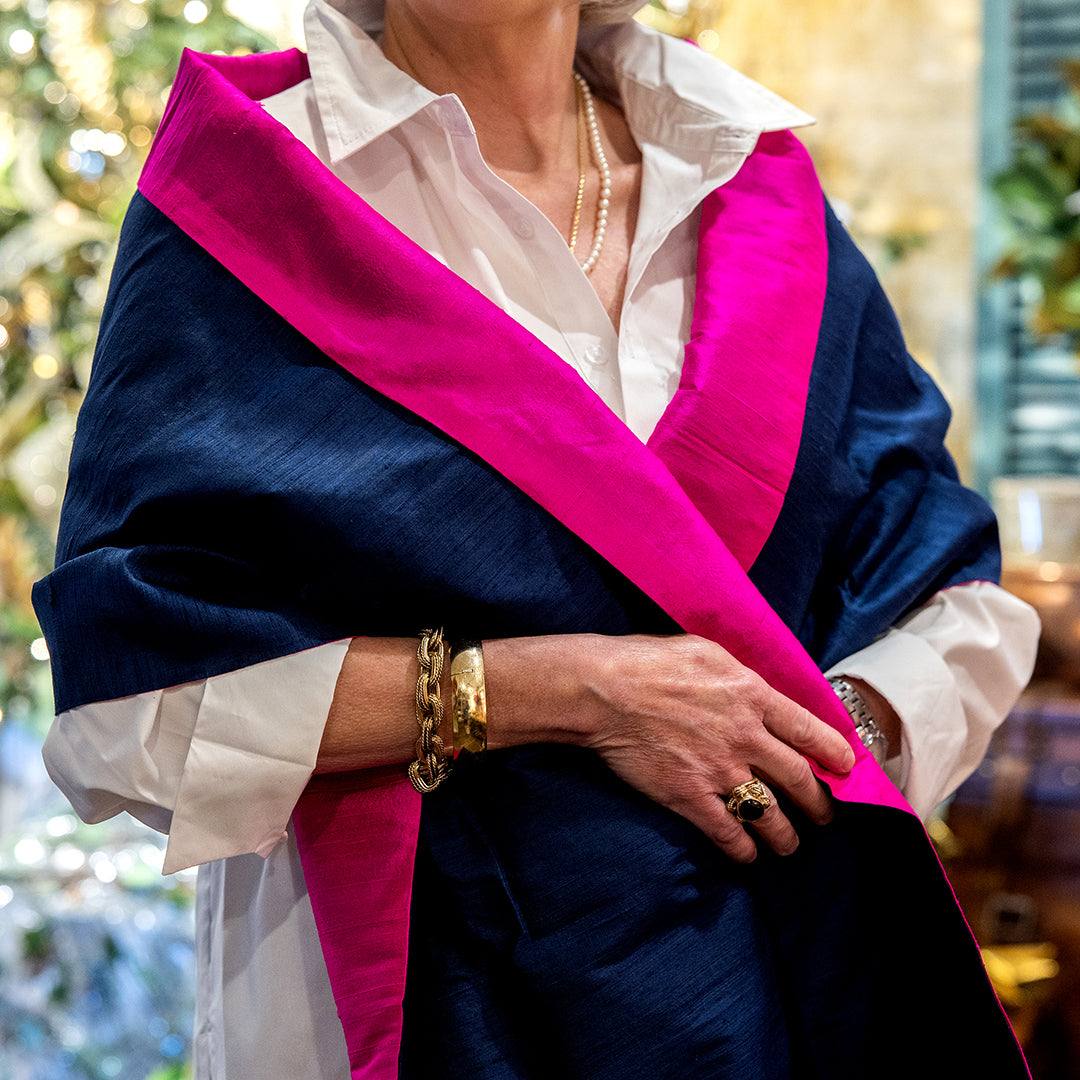 Navy with Pink Silk Wrap