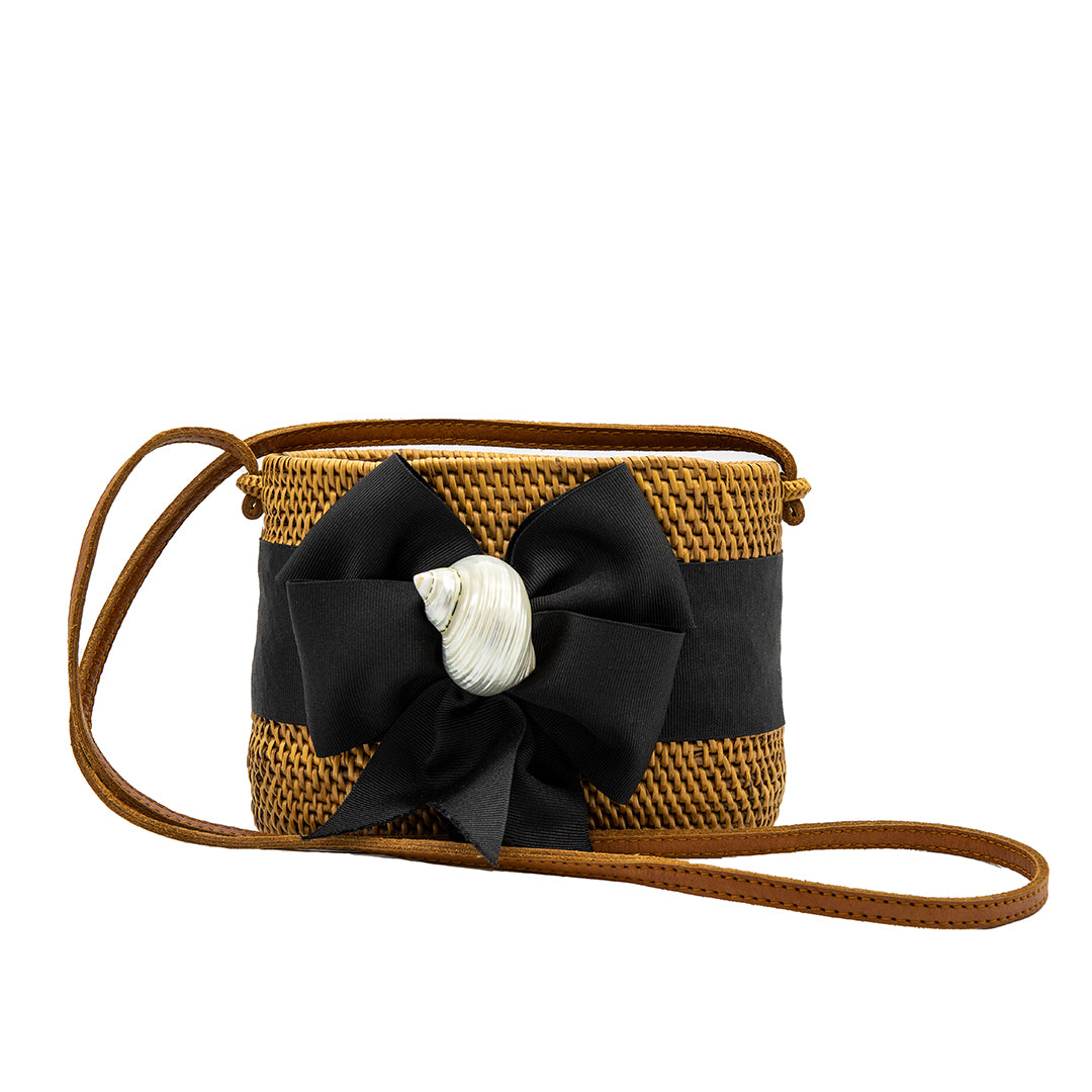 Vintage Bosom Buddy Bag with Black Bow and Seashell