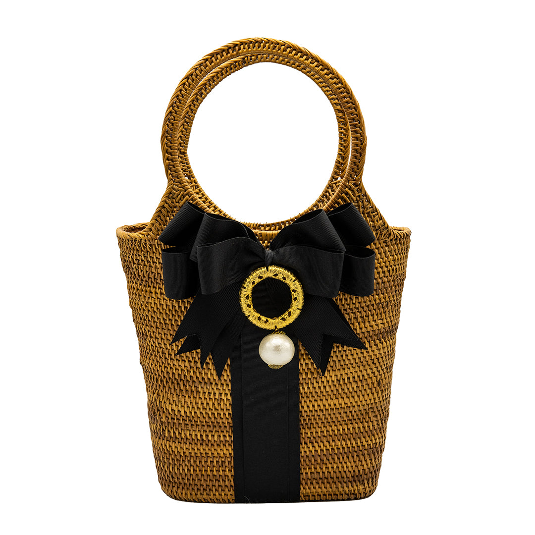 Vintage Bosom Buddy Bag with Black Bow and Gold & Pearl