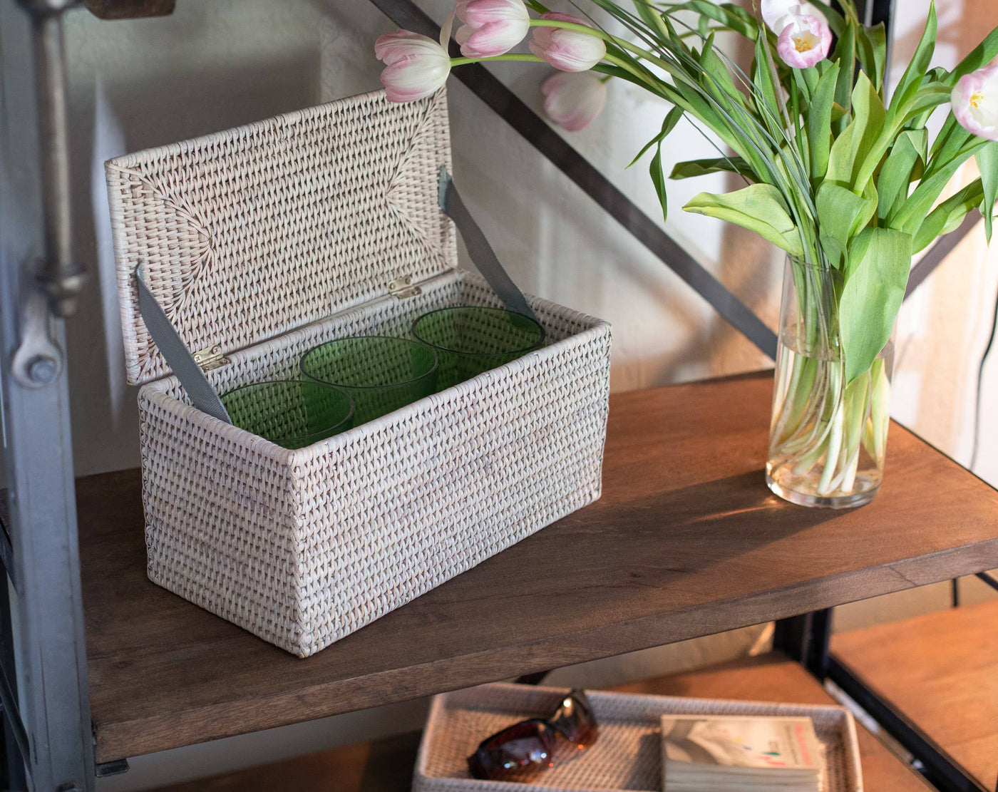 Rattan Rectangular Double Tissue Roll Box with Lid