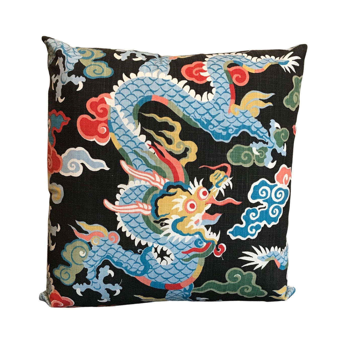 Oriental Dragon on Black Linen Pillow - 22"