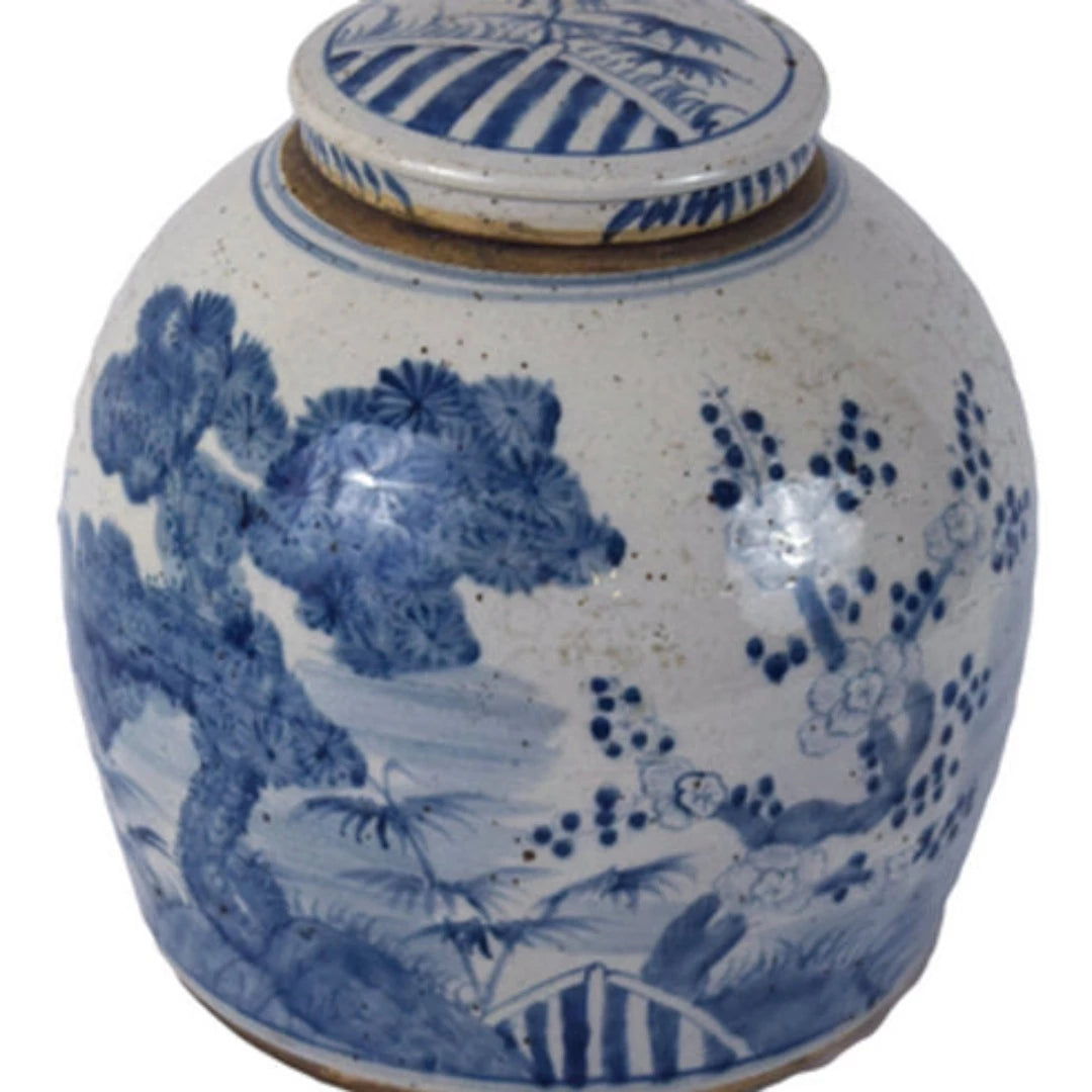Porcelain Blue/White Jar with Plants