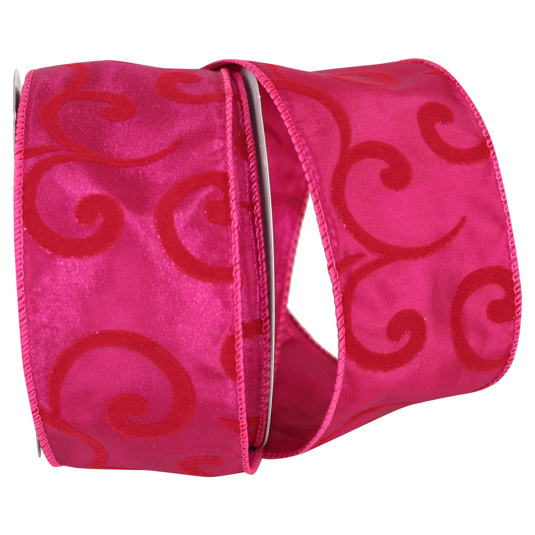 Hot Pink Swirl Wired Edge Ribbon 2.5 in x 25 yd