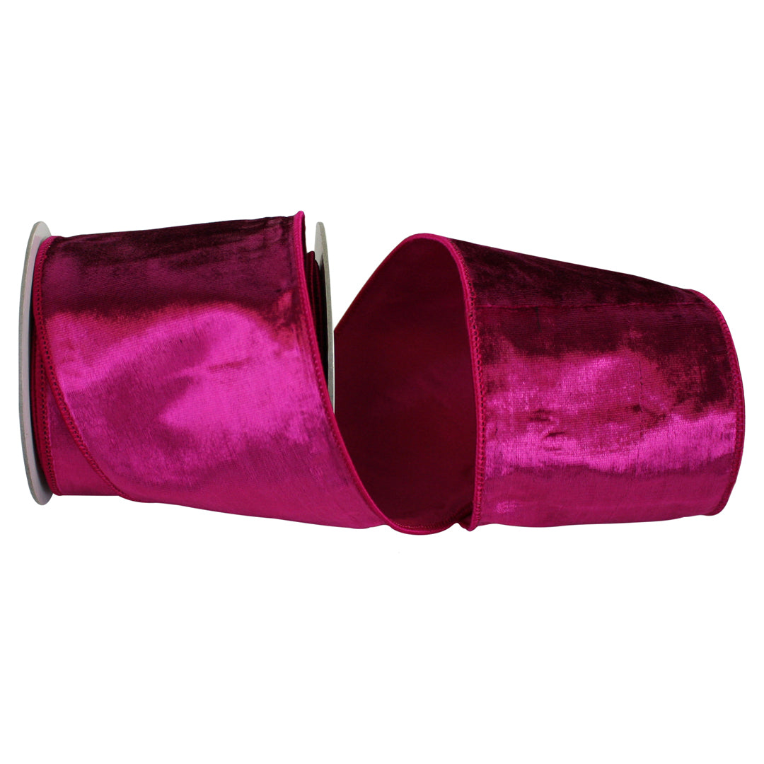 Italian Velvet Pink Wired Edge Ribbon 4 in x 5 yd