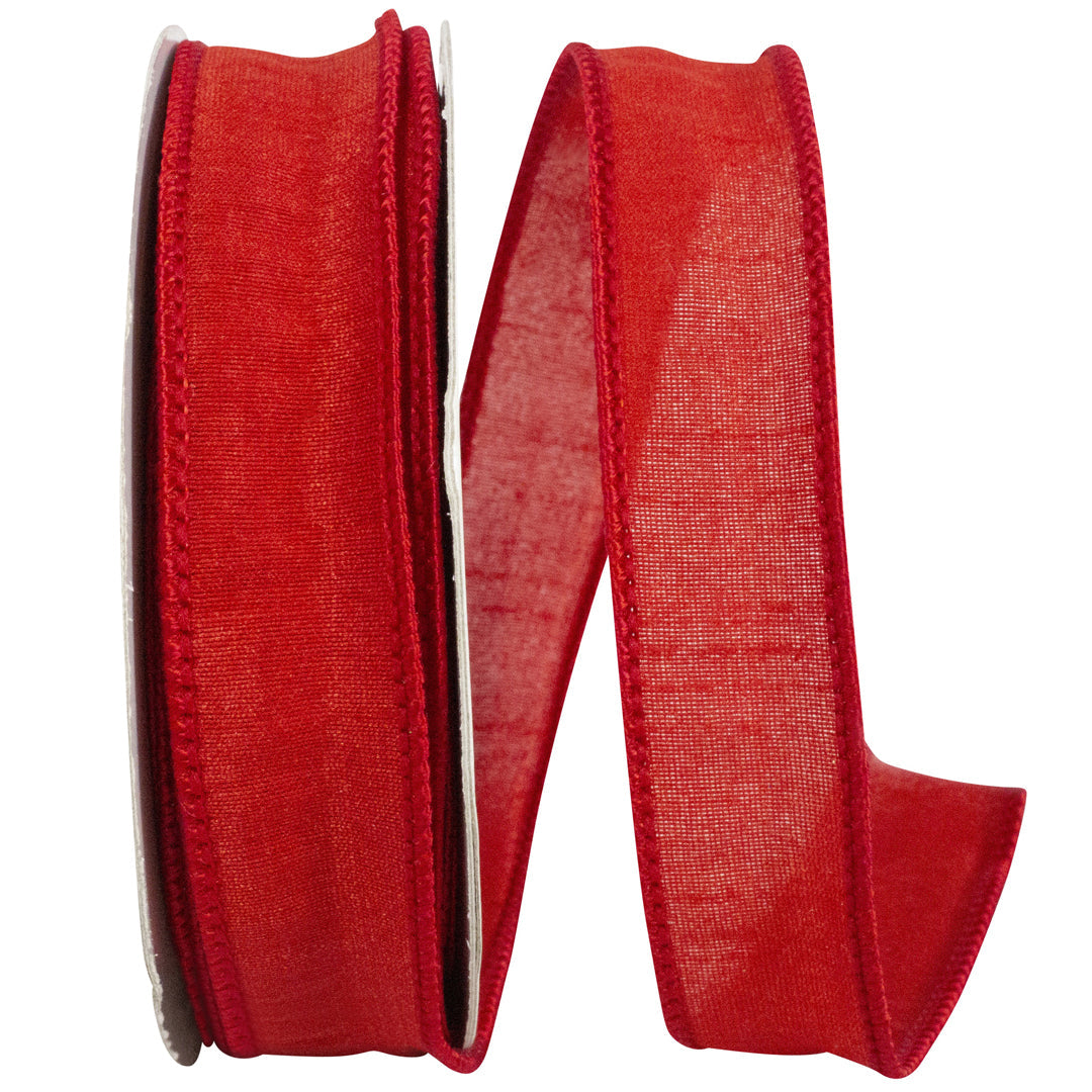 Dupioni Red Wired Edge Ribbon 7/8 in x 10 yd
