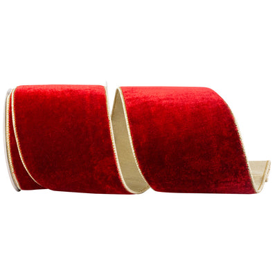 Red Gold Backed Wired Edge Ribbon 4 in x 5 yd