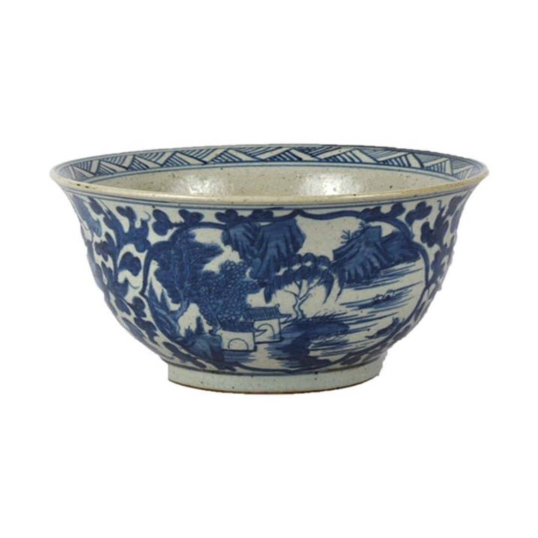 Porcelain Blue/White Bowl with Village - Medium