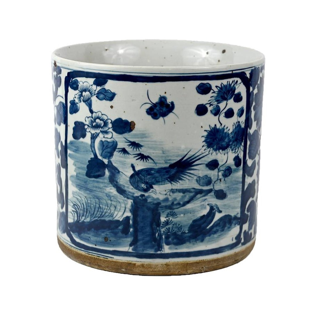 Porcelain Blue/White Planter with Window Bird - Large