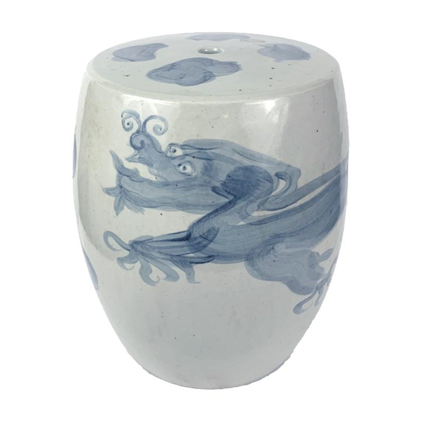 Blue and White Garden Stool with Dragon