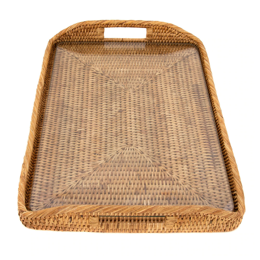 Rattan Rectanglular Tray with Glass Insert