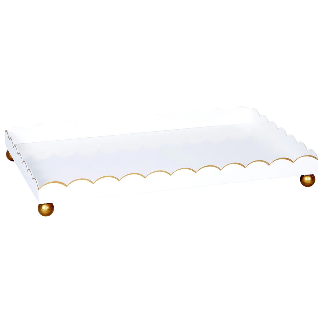Rectangular White and Gold Scalloped Tray