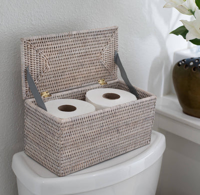 Rattan Rectangular Double Tissue Roll Box with Lid