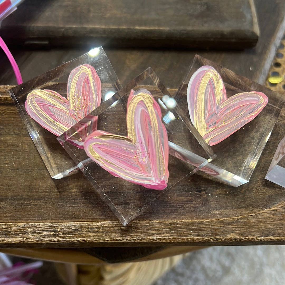 Pink Heart on Lucite Block